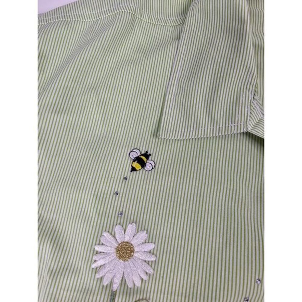 Tia Designs Shirt Green Gingham Womens 2X Bee Floral Embroiderd CottageCore‎ - Picture 9 of 16